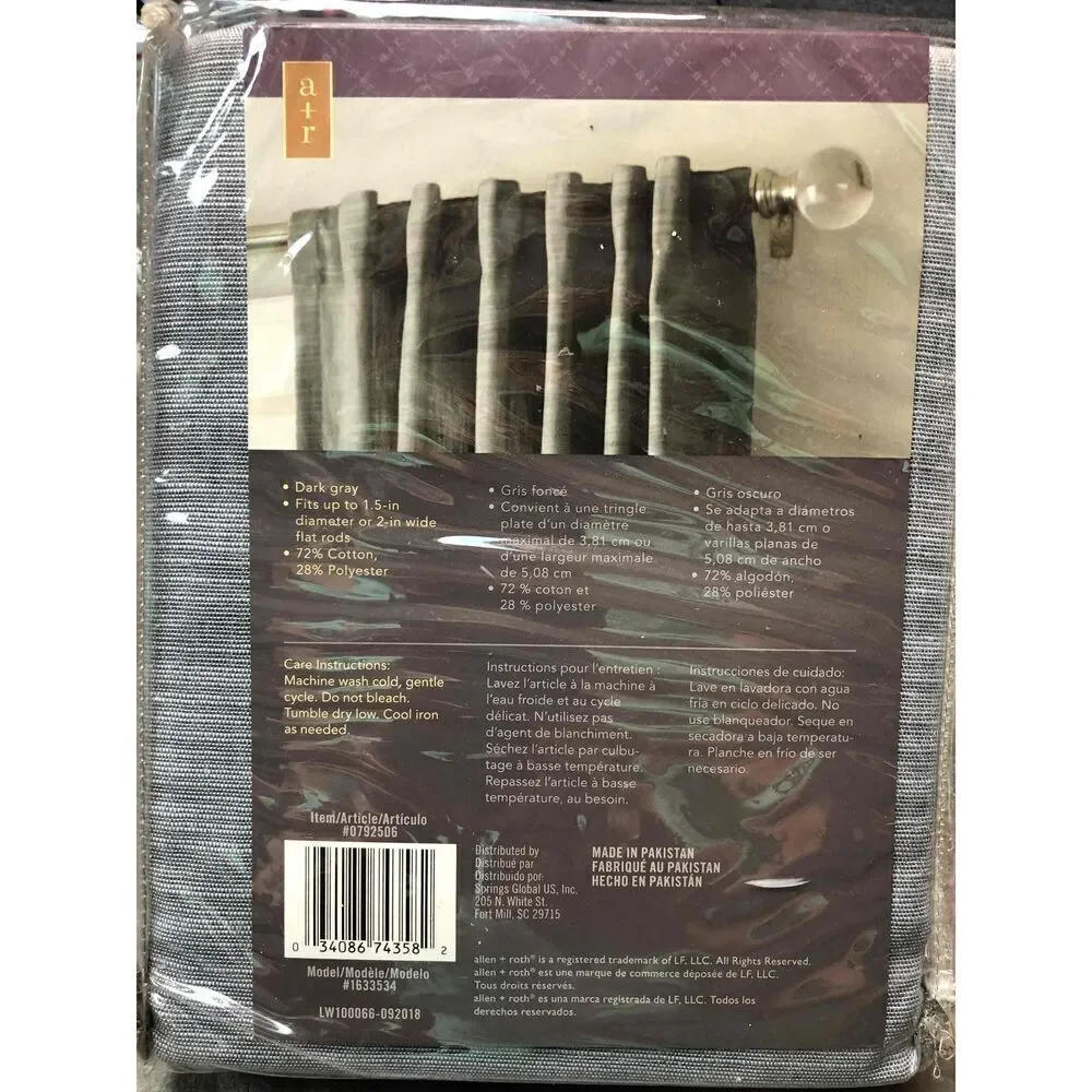 NWT Allen + Roth Dark Gray Linen Look Back Tab Panel 42X84